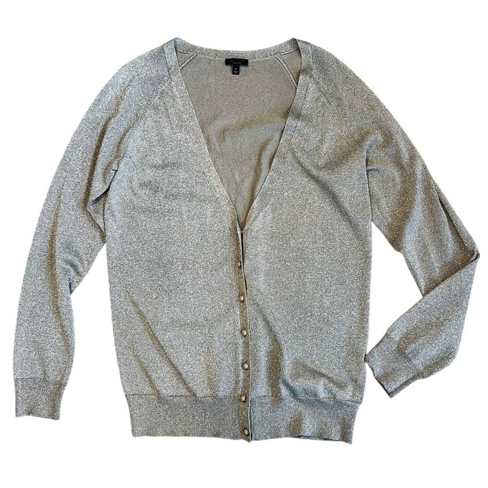 Talbots Women’s Sz M Gold Metallic V-Neck Cardigan Sweater Knit Button Front